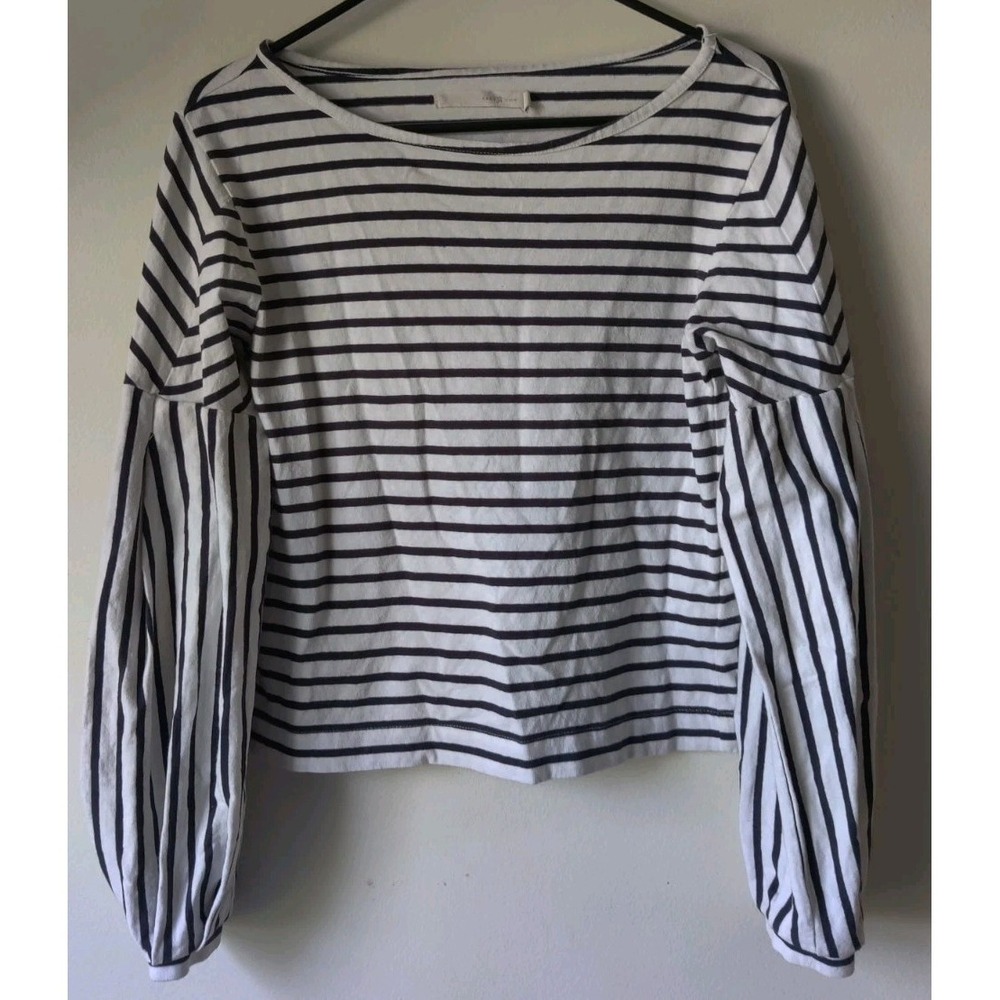 Grey State Women's Cropped Long Balloon Sleeve Top Black/White Striped Size 1/S